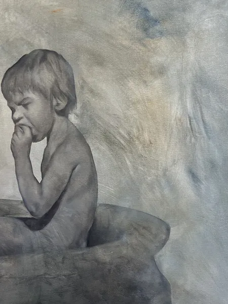 Image of “Girl with the Peach” by ANNA VERIKI, size: 175x205 cm, made of Oil on canvas , Painting medium, from Kyiv , priced at €4300 Photo 2 of 7.