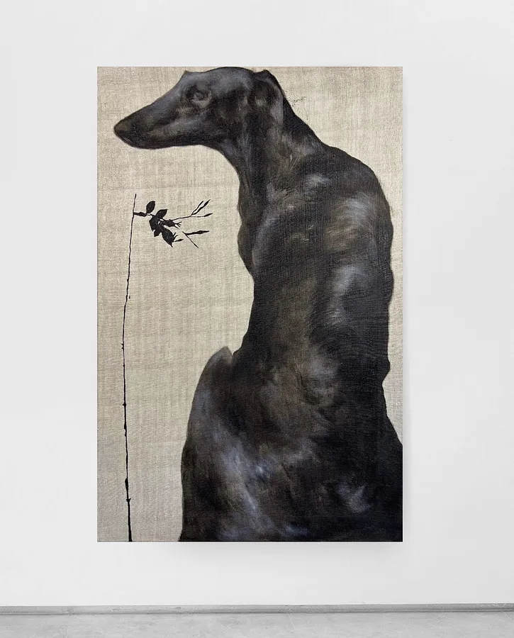 Image of “Black dog” by ANNA VERIKI, size: 100x65 cm , made of Oil on linen , Painting medium, from Kyiv , priced at €2100