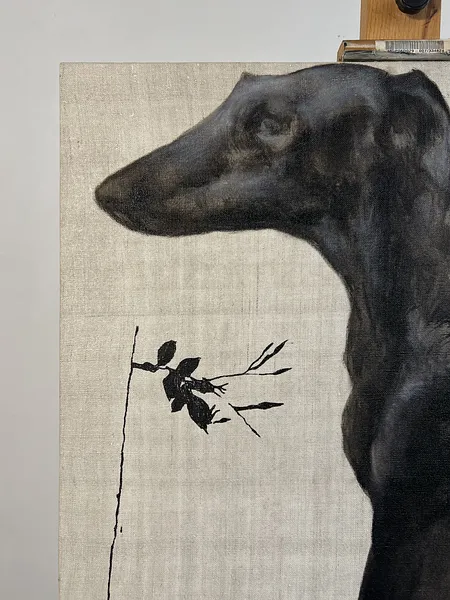 Image of “Black dog” by ANNA VERIKI, size: 100x65 cm , made of Oil on linen , Painting medium, from Kyiv , priced at €2100 Photo 3 of 6.