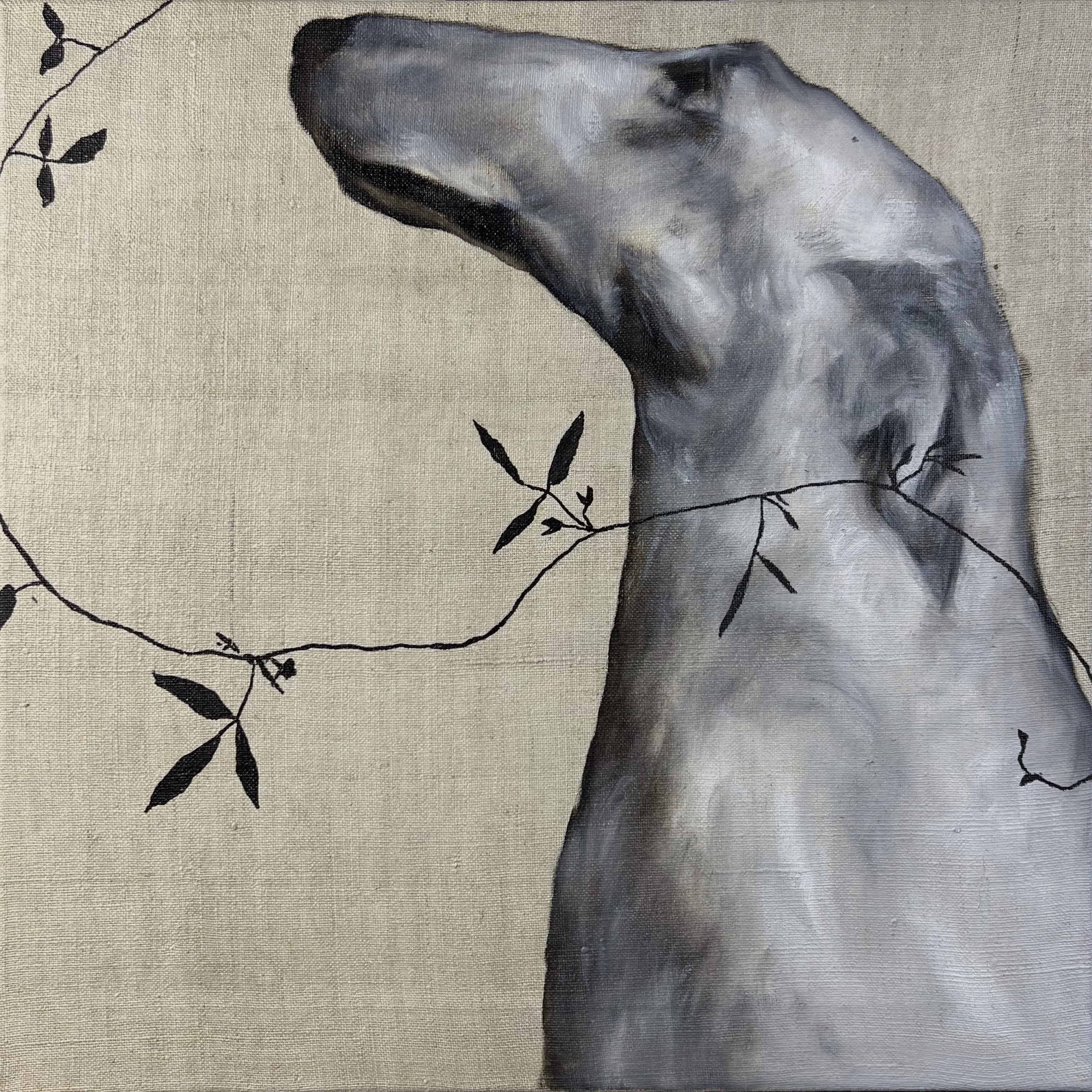 Image of “White dog” by ANNA VERIKI, size: 50x50 cm , made of Oil on linen , Painting medium, from Kyiv , priced at €700