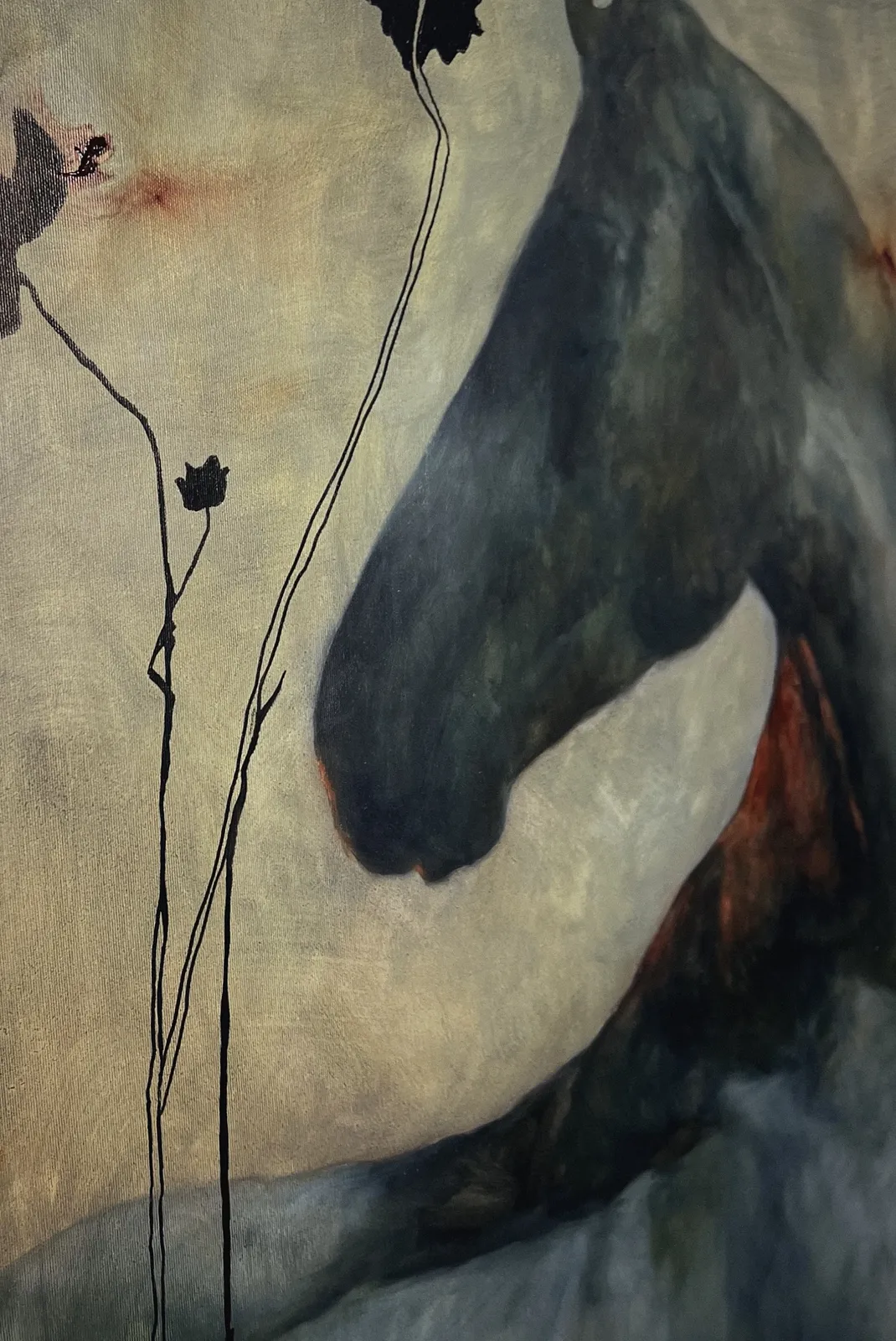 Image of “Red flashlight” by ANNA VERIKI, size: 95x65 cm , made of Oil on canvas , Painting medium, from Kyiv, Ukraine , priced at €800 Photo 2 of 6.