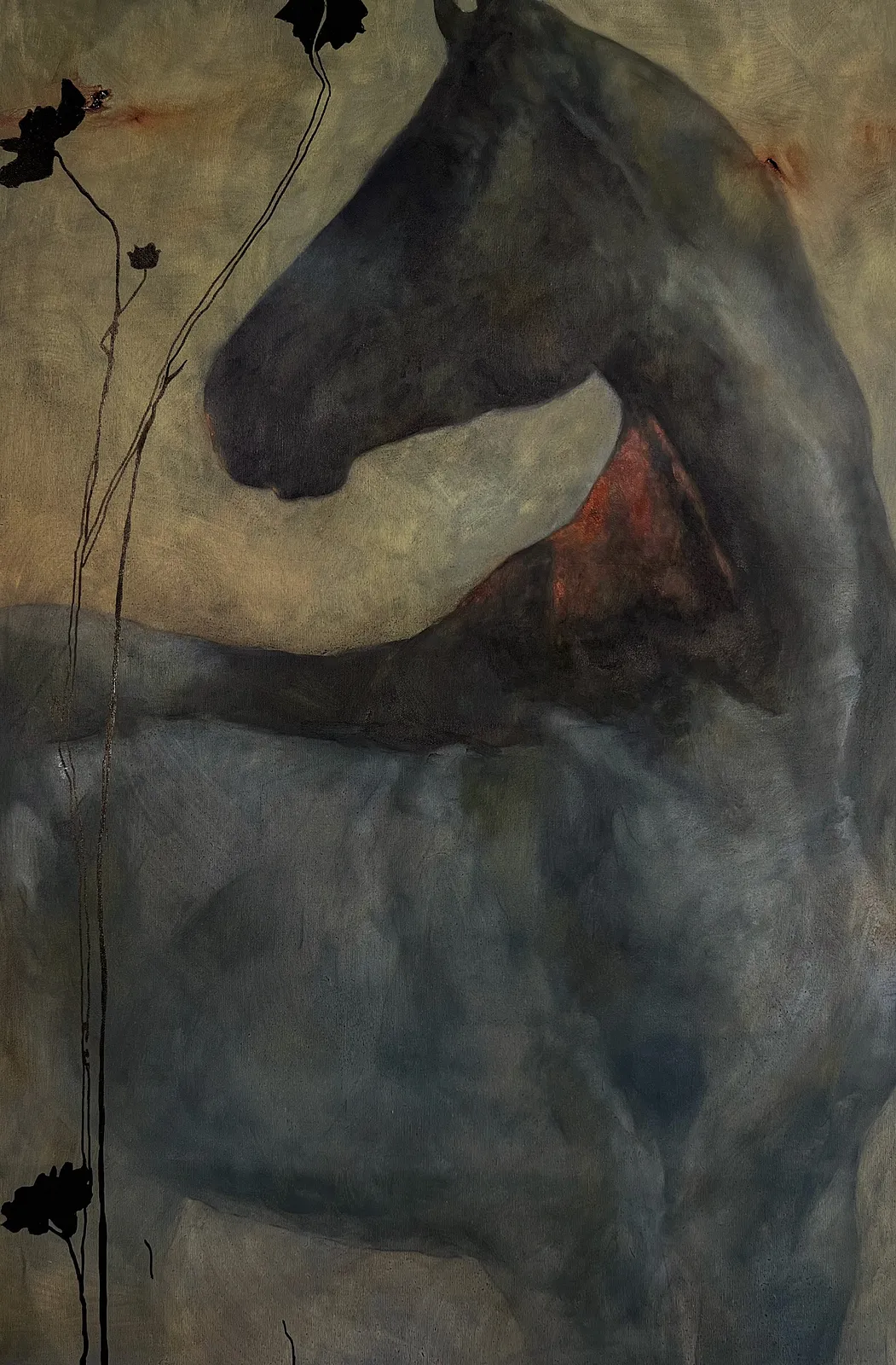 Image of “Red flashlight” by ANNA VERIKI, size: 95x65 cm , made of Oil on canvas , Painting medium, from Kyiv, Ukraine , priced at €800 Photo 3 of 6.