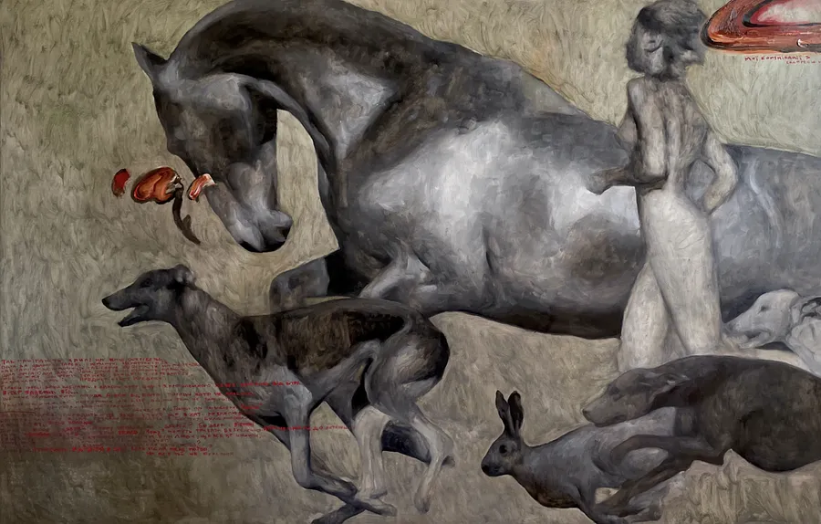 Image of Biomechanics of escape by ANNA VERIKI, size: 130x200cm, made of Oil on canvas, Painting medium, from Kyiv, Ukraine , part of the Series 1 series Photo 1 of 6.