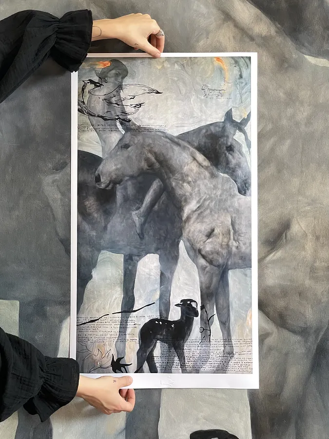 Image of Print “Black ceramic lamb”  by ANNA VERIKI, size: 70x40 cm , made of Paper, printing , Graphics medium, from Kyiv , priced at €60