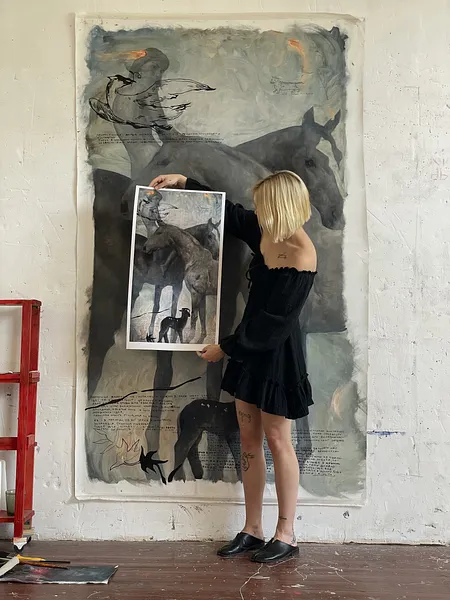 Image of Print “Black ceramic lamb”  by ANNA VERIKI, size: 70x40 cm , made of Paper, printing , Graphics medium, from Kyiv , priced at €60 Photo 3 of 3.