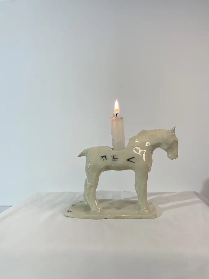 Image of White horse, black dog by ANNA VERIKI, size: 12x7x13 cm, Sculpture medium, from Kyiv , priced at €600 Photo 1 of 8.