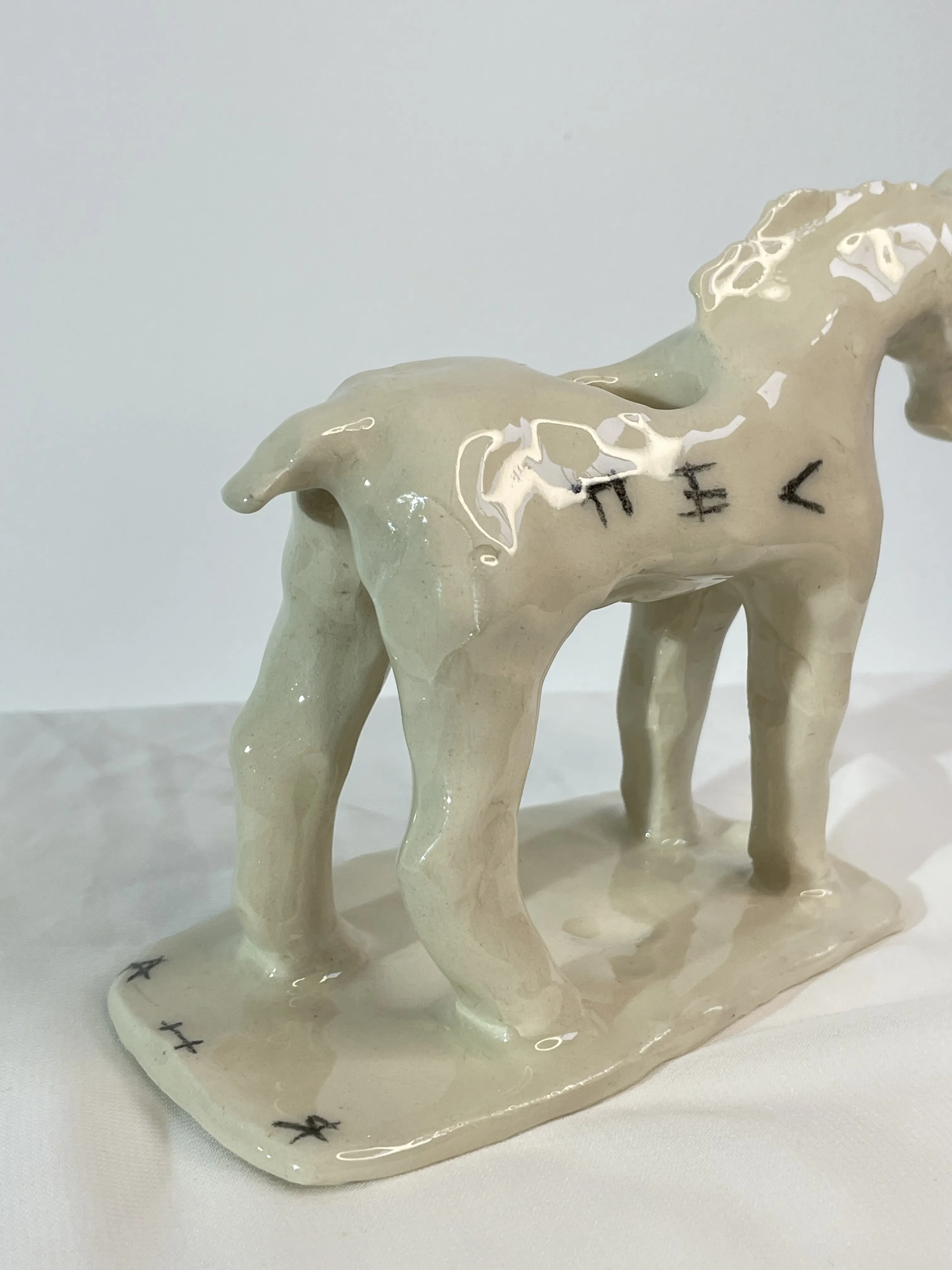 Image of White horse, black dog by ANNA VERIKI, size: 12x7x13 cm, Sculpture medium, from Kyiv , priced at €600 Photo 2 of 8.