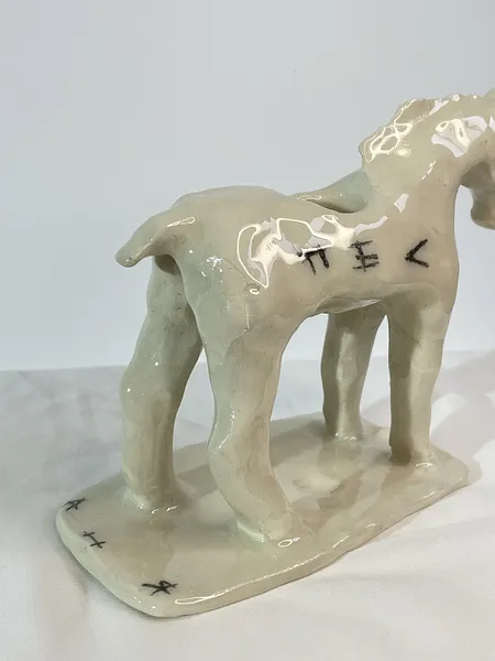 Image of White horse, black dog by ANNA VERIKI, size: 12x7x13 cm, Sculpture medium, from Kyiv , priced at €600 Photo 2 of 8.
