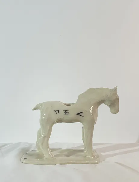 Image of White horse, black dog by ANNA VERIKI, size: 12x7x13 cm, Sculpture medium, from Kyiv , priced at €600 Photo 4 of 8.