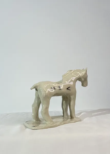 Image of White horse, black dog by ANNA VERIKI, size: 12x7x13 cm, Sculpture medium, from Kyiv , priced at €600 Photo 5 of 8.