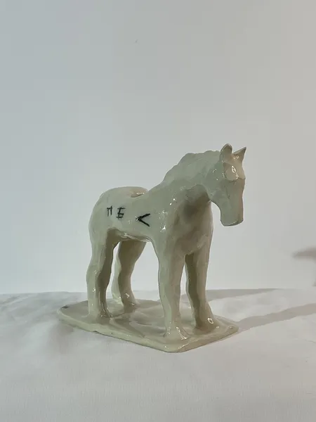 Image of White horse, black dog by ANNA VERIKI, size: 12x7x13 cm, Sculpture medium, from Kyiv , priced at €600 Photo 6 of 8.