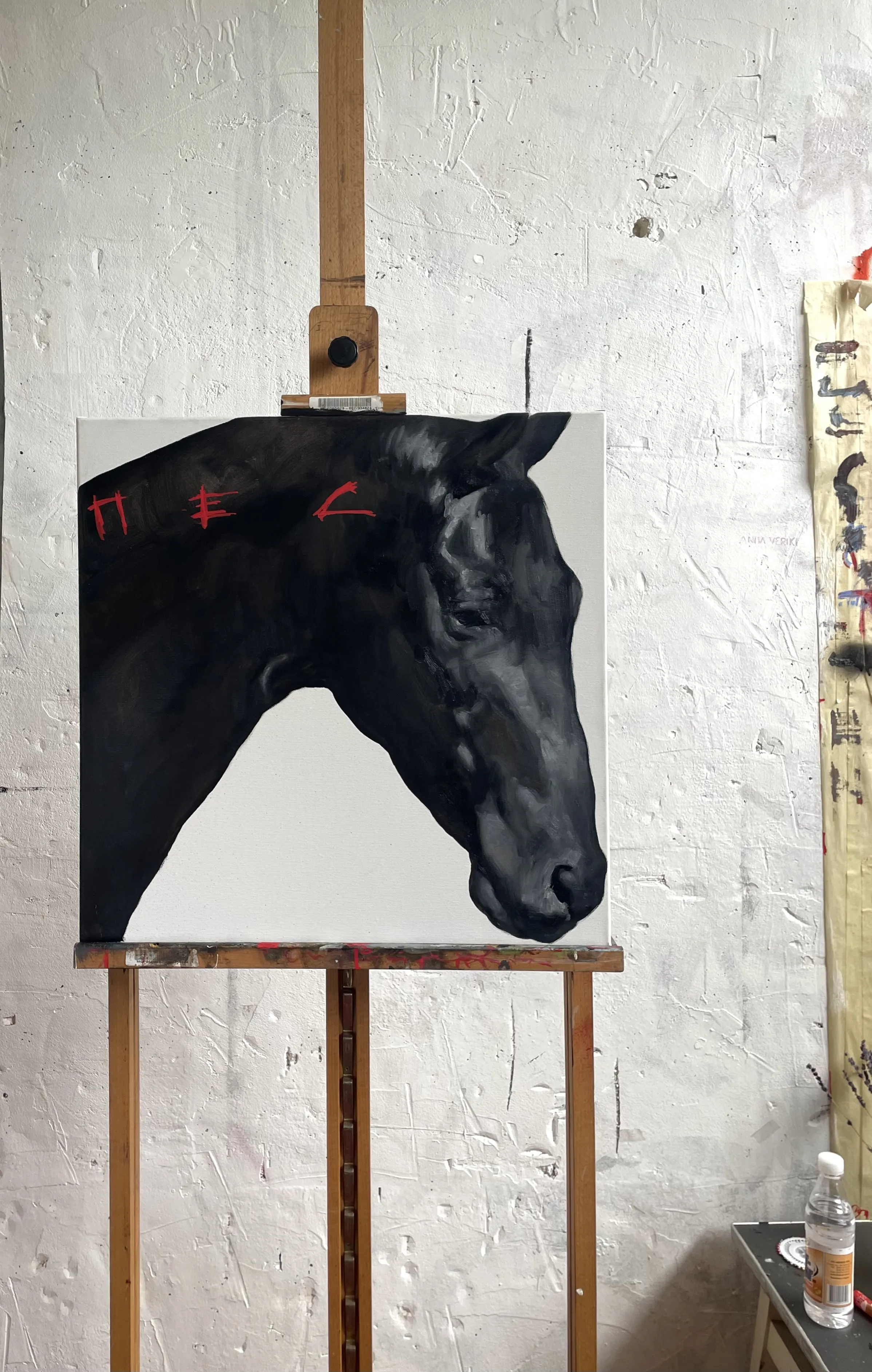 Image of Black horse  by ANNA VERIKI, size: 55x55 cm, made of Oil on canvas, Painting medium, from Kyiv , priced at €600 Photo 2 of 5.