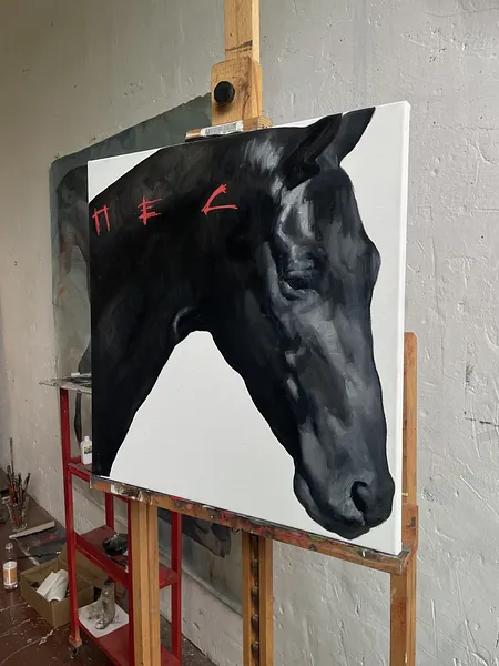 Image of Black horse  by ANNA VERIKI, size: 55x55 cm, made of Oil on canvas, Painting medium, from Kyiv , priced at €600 Photo 5 of 5.