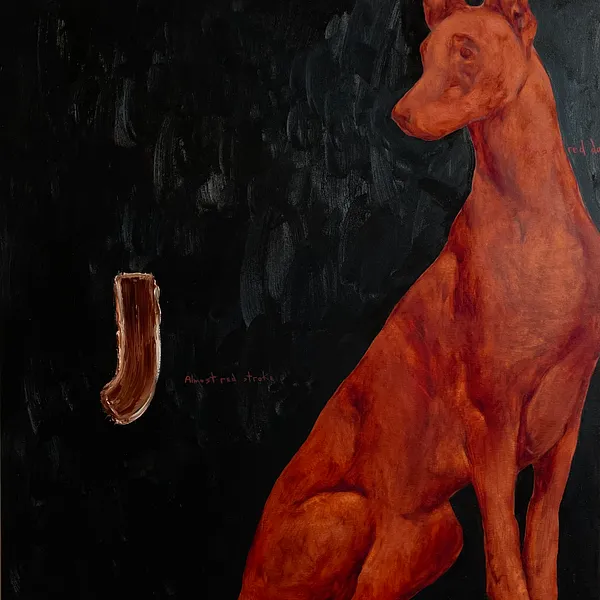 Image of Almost red dog  by ANNA VERIKI, size: 90x80 cm , made of oil on painting, Painting medium, from Kyiv, Ukraine , priced at €1200