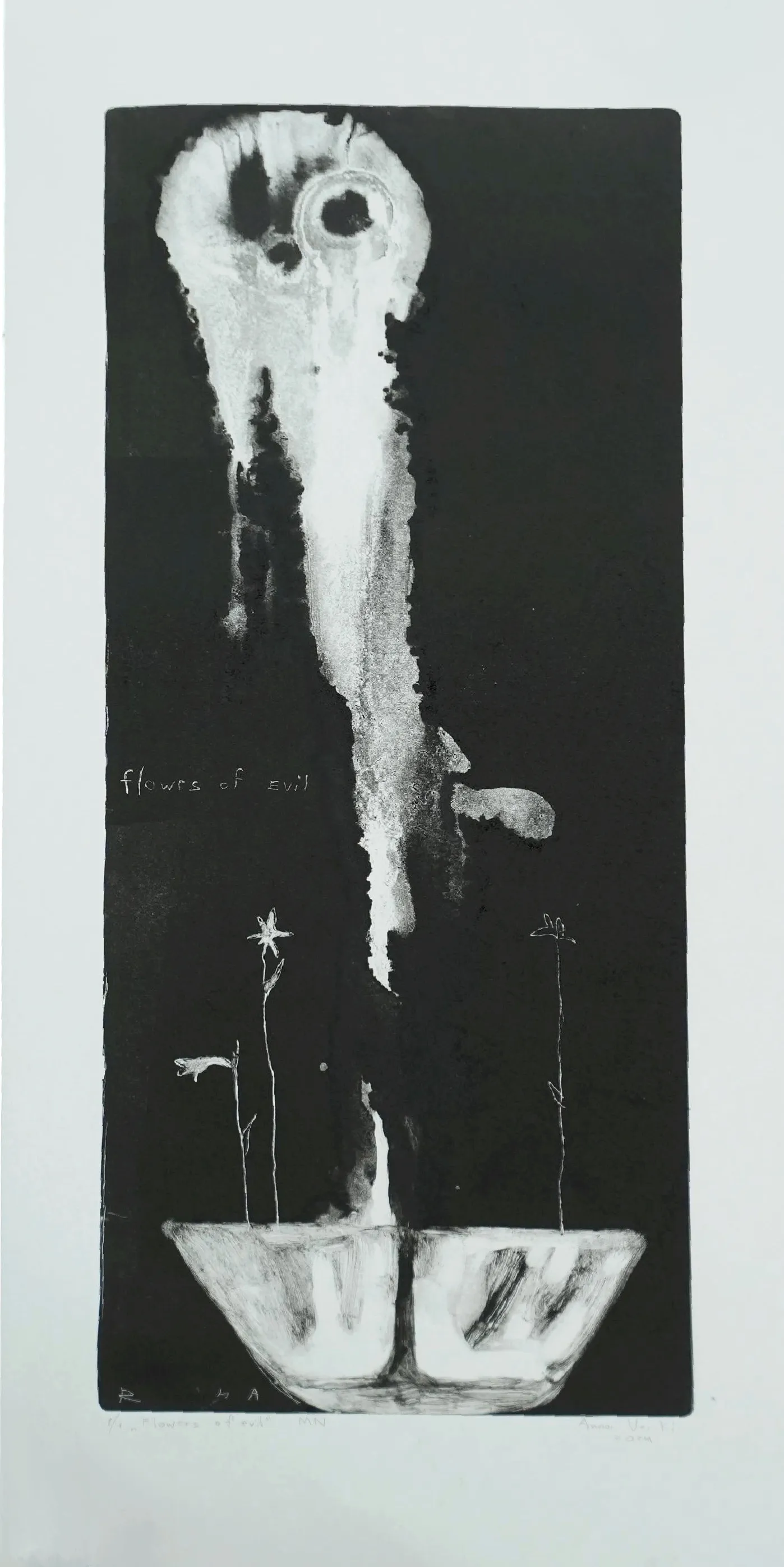 Image of Flowers of evil  by ANNA VERIKI, size: 21x51cm, made of Monotypes, Graphics medium, from Kyiv, Ukraine , part of the Horses series, priced at €400