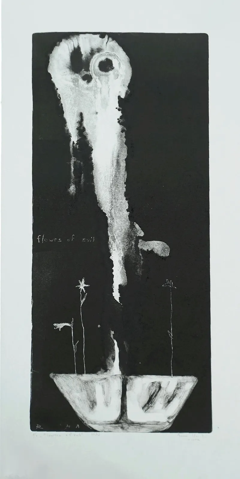 Image of Flowers of evil  by ANNA VERIKI, size: 21x51cm, made of Monotypes, Graphics medium, from Kyiv, Ukraine , part of the Horses series, priced at €400