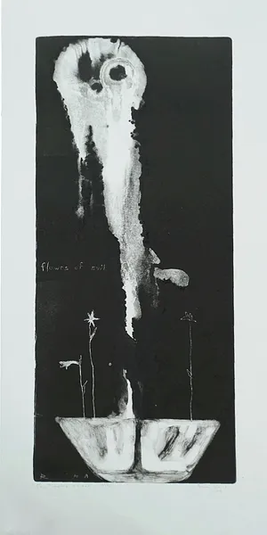 Image of Flowers of evil  by ANNA VERIKI, size: 21x51cm, made of Monotypes, Graphics medium, from Kyiv, Ukraine , part of the Horses series, priced at €400