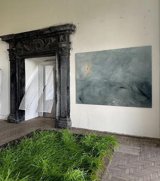 Image of “Field.” by ANNA VERIKI, size: 150x200 cm, made of Oil on canvas, Painting medium, part of the Series 1 series, priced at €2500 Photo 2 of 8.