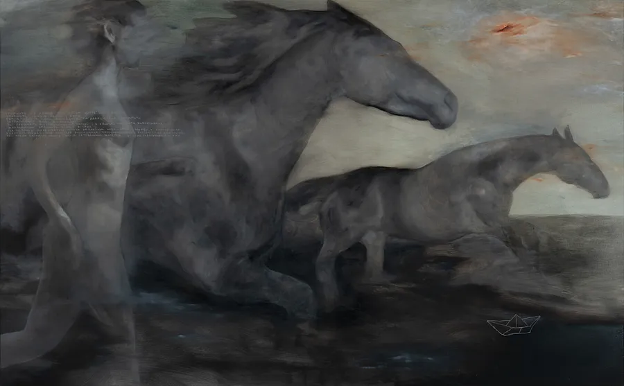 Image of Storm by ANNA VERIKI, size: 125x200 cm , made of Oil on canvas , Painting medium, from Kyiv , part of the Horses series, priced at €5000