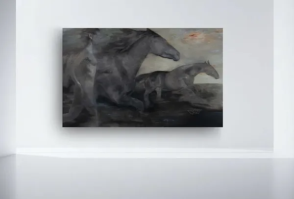 Image of Storm by ANNA VERIKI, size: 125x200 cm , made of Oil on canvas , Painting medium, from Kyiv , part of the Horses series, priced at €5000 Photo 2 of 7.