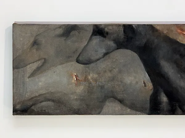 Image of “The way to the watering hole” by ANNA VERIKI, size: 35x110 cm, made of Oil on linen, Painting medium, from Kyiv , part of the Horses series, priced at €800 Photo 4 of 5.