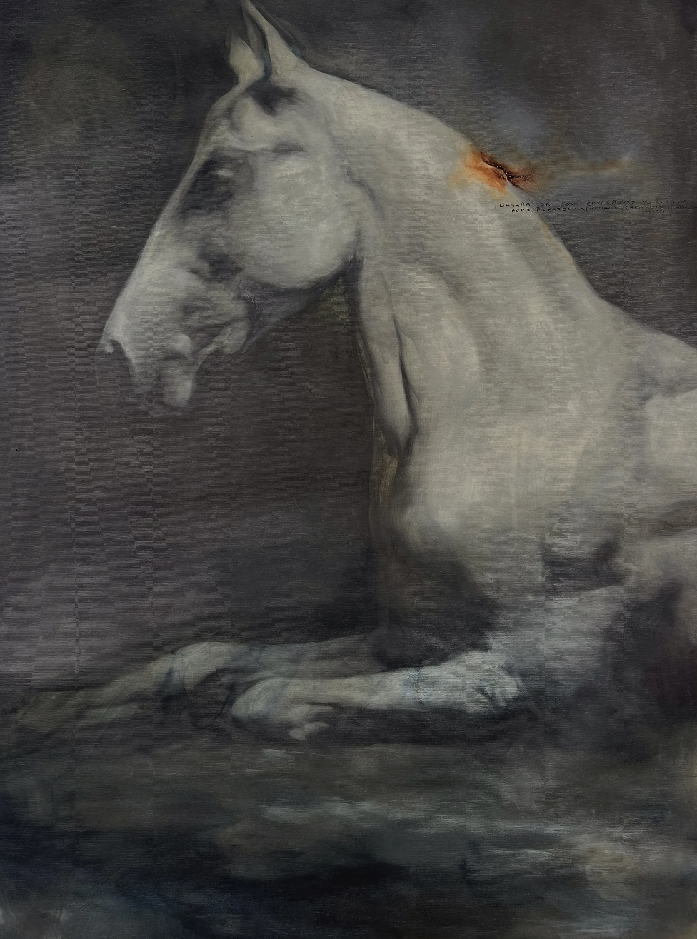 Image of Reservoir by ANNA VERIKI, size: 115x85 cm , made of Oil on canvas , Painting medium, from Kyiv, part of the Horses series, priced at €2000 Photo 1 of 5.