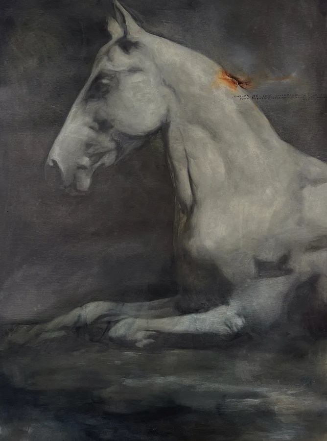 Image of Reservoir by ANNA VERIKI, size: 115x85 cm , made of Oil on canvas , Painting medium, from Kyiv, part of the Horses series, priced at €2000